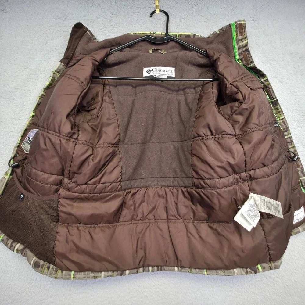Columbia Jacket Youth 8 Brown Green Plaid Fleece Lined Insulate Outdoor Gorpcore